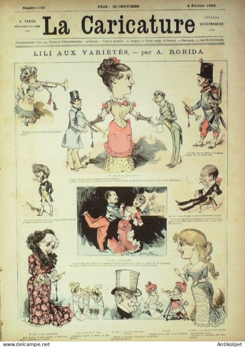 La Caricature 1882 #110 Lili aux variétés Robida Carnaval Loys