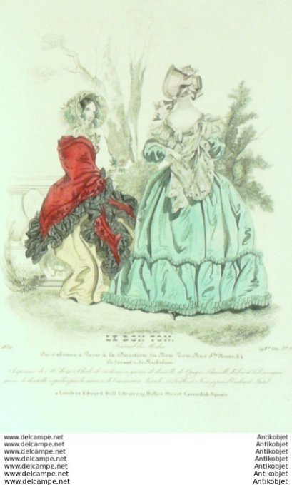 Gravure Mode Le Bon Ton 1839 # 373 (aquarelle old fashion plate)