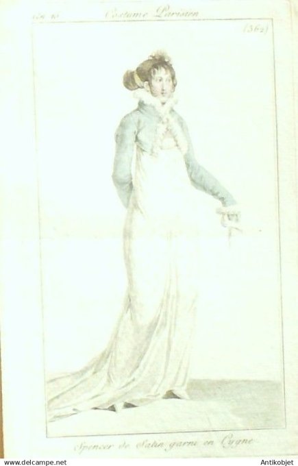 Costume Parisien 1802 an 10 # 362 (eau forte) Spencer de satin en Cygne