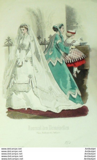 Gravure de mode Journal de Demoiselles 1867 n°04 Mariée