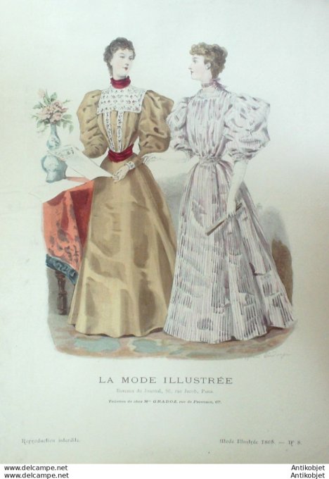 Gravure Mode illustree 1895 #  8 (Old Fashion plate) rare