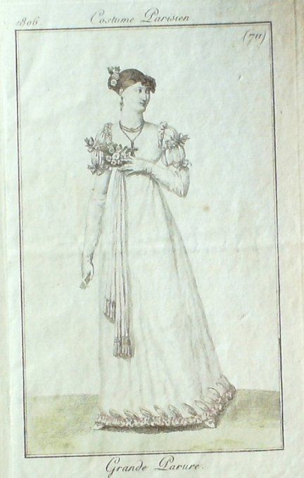 Gravure Mode Costume Parisien 1806 #  711b (eau forte old Fashion platee