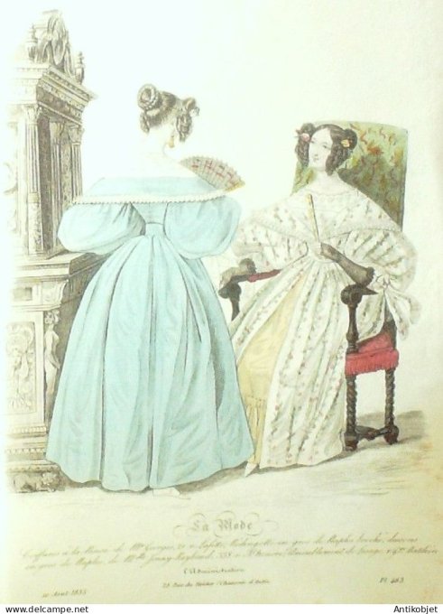 Gravure La mode 1835 # 463 (aquarelle old Fashion plate)