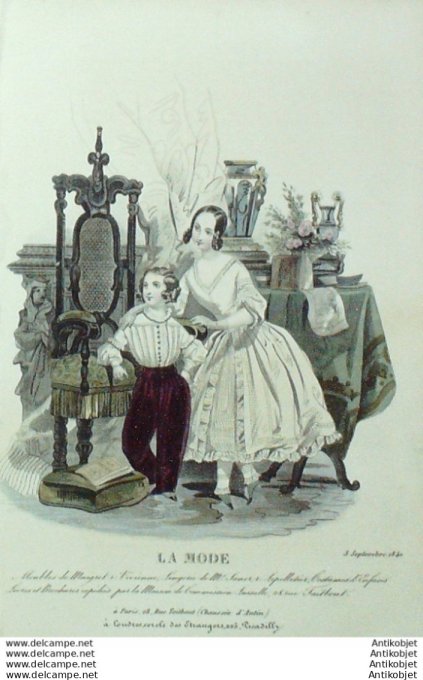Gravure La mode 1840 # 35 (aquarelle old Fashion plate)