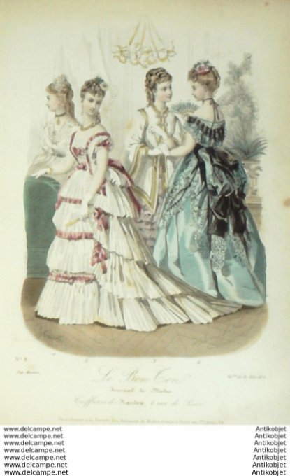 Gravure Mode Le Bon Ton 1872 #  8 (aquarelle old fashion plate)
