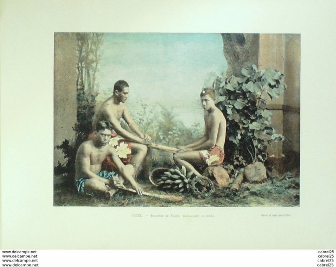 Polynésie TAHITI indigènes travaillant le BURAO