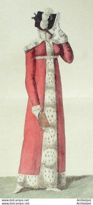 Gravure de mode Costume Parisien 1811 n°1119 Redingote à capuchon