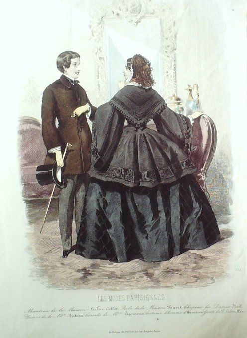 Gravure Les Modes Parisiennes 1853 # 712 Manteau homme en piqué Maison Collot
