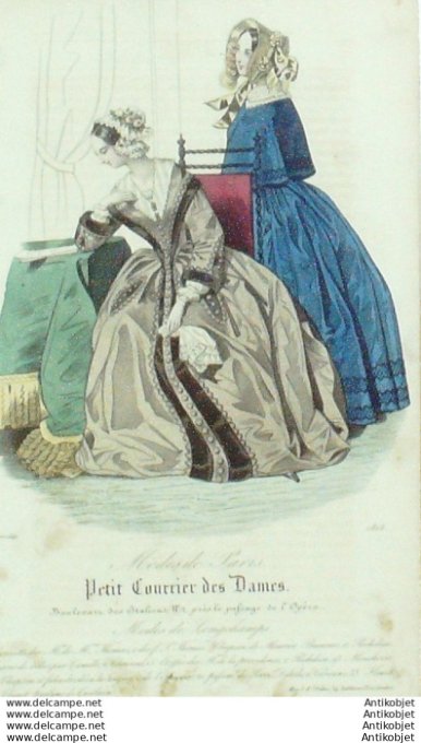 Gravure Mode Courrier des Dames 1842 # 1815 (eau forte old Fashion plate)