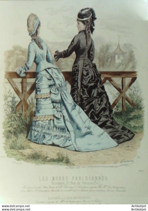 Gravure Les Modes Parisiennes 1876 #1693 Robes toile d'Irlance Cie Irlandaise at