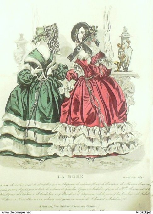 Gravure La mode 1840 #  2 (aquarelle old Fashion plate)