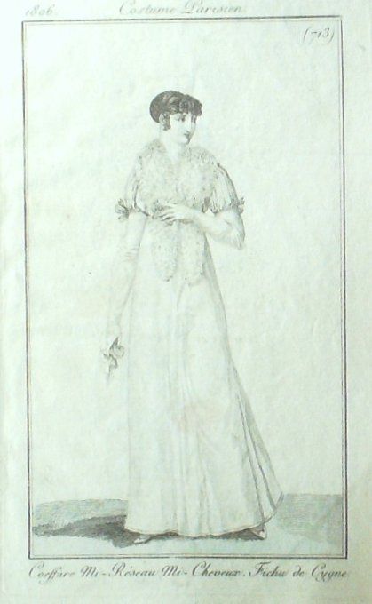 Gravure Mode Costume Parisien 1806 #  713 (eau forte old Fashion plate