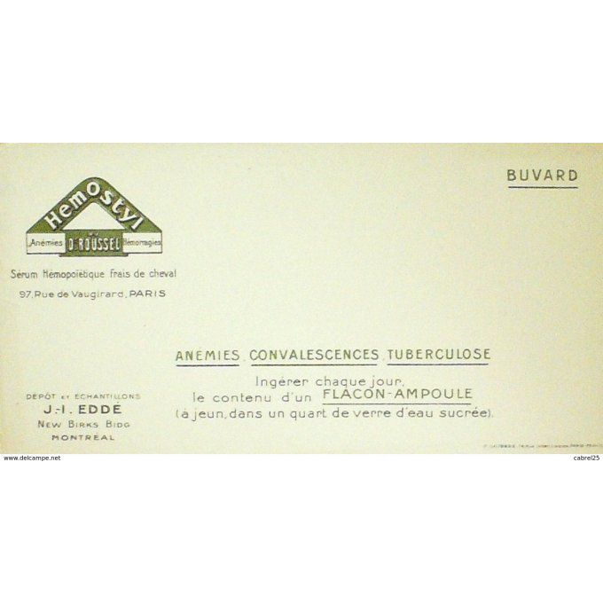 Buvard HEMOSTYL Pharmacie