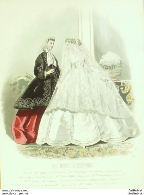Gravure Les Modes Parisiennes 1865 #1188 Robes de Mariée Maison Pieffort