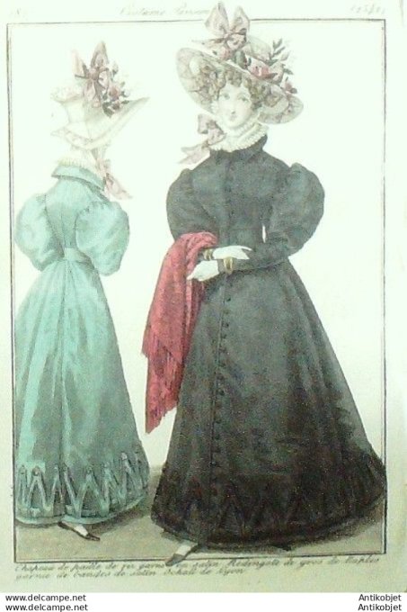 Gravure Mode Costume Parisien 1827 # 2542 (eau forte old Fashion plate