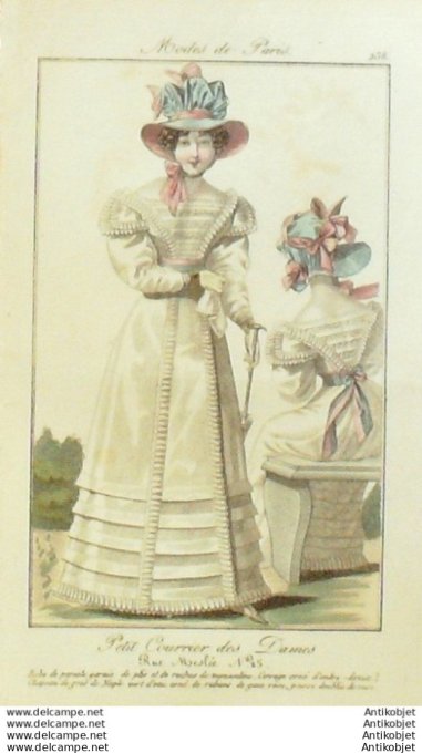 Gravure Mode Courrier des Dames 1824 #  238 (eau forte old Fashion plate)