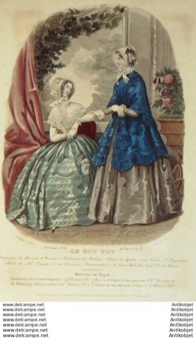 Gravure Mode Le Bon Ton 1847 14 # 27 (aquarelle old fashion plate)