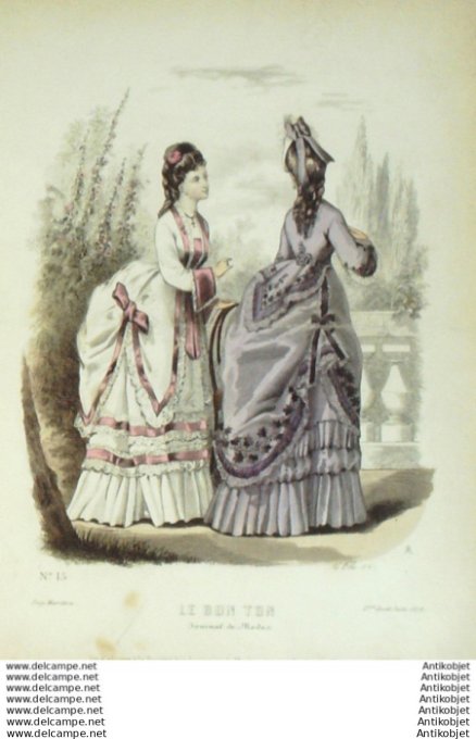 Gravure Mode Le Bon Ton 1872 # 15b (aquarelle old fashion plate)