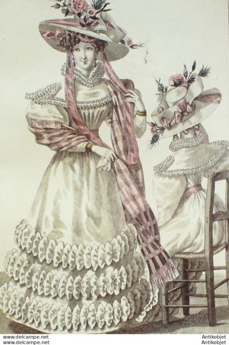 Costume Parisien 1827 # 2514 Robe mousseline garnie de malines