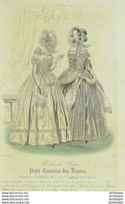 Gravure Mode Courrier des Dames 1841 # 1753 (eau forte old Fashion plate)