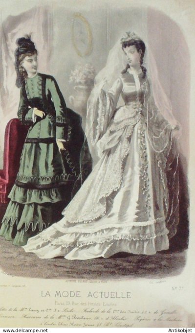 Gravure La Mode actuelle 1873 #  77 (Old Fashion plate) Amazone cavaliere