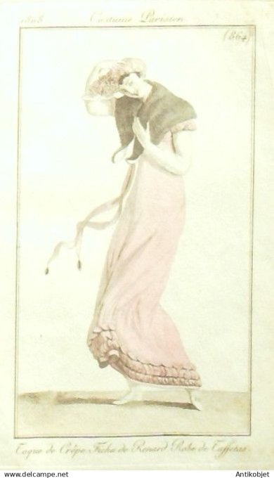 Costume Parisien 1808 # 864 (eau forte) Robe de taffetas