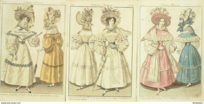 Gravures de mode Costume Parisien 1829 Lot 30 9 pièces