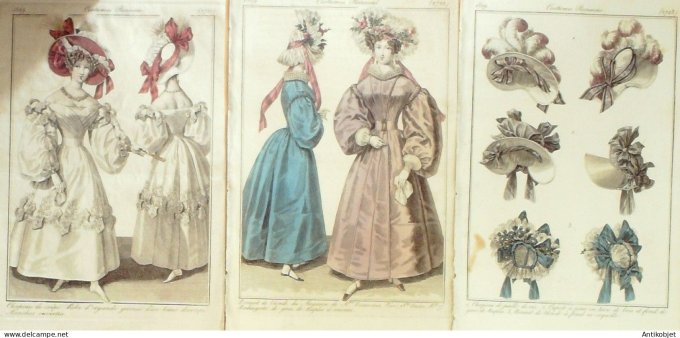 Gravures de mode Costume Parisien 1829 Lot 30 9 pièces