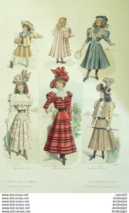 Gravure de mode La Gazette 1897 # 22 Costumes d'enfants