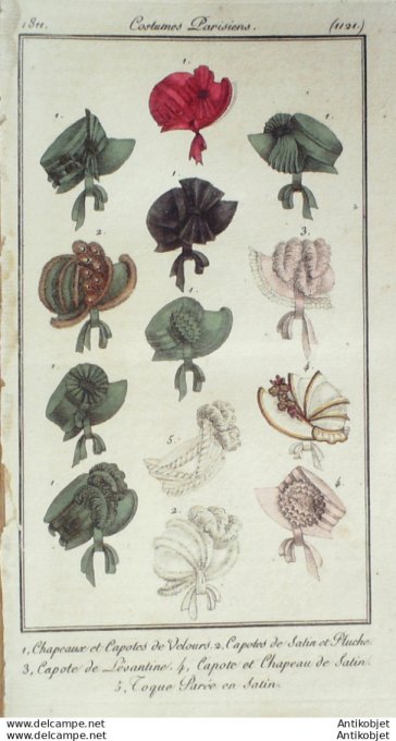 Costume Parisien 1811 # 1121 Toque parrée de satin