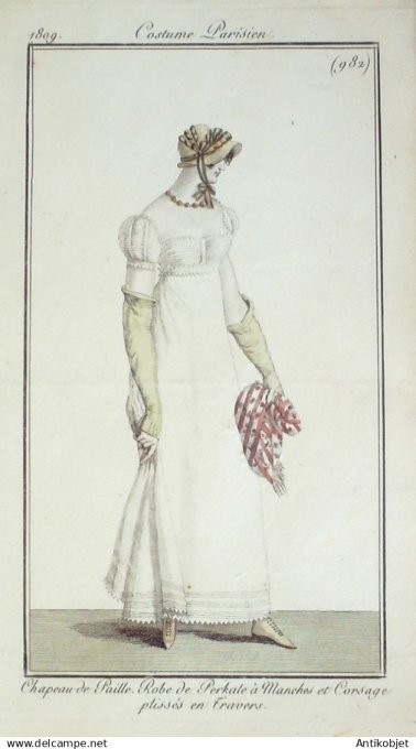 Costume Parisien 1809 # 982 (eau forte) Robe Perkale manches & corsage