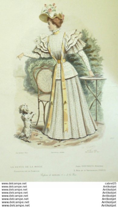 Gravure Mode La Gazette 1893 # 24 (Old Fashion plate) Chien