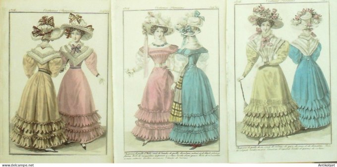 Gravures de mode Costume Parisien 1826 Lot 34 9 pièces