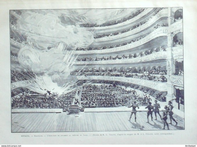 Le Monde illustré 1893 n°1913 Barcelone Théâtre Licéo Maroc Melilla amiral de Mello