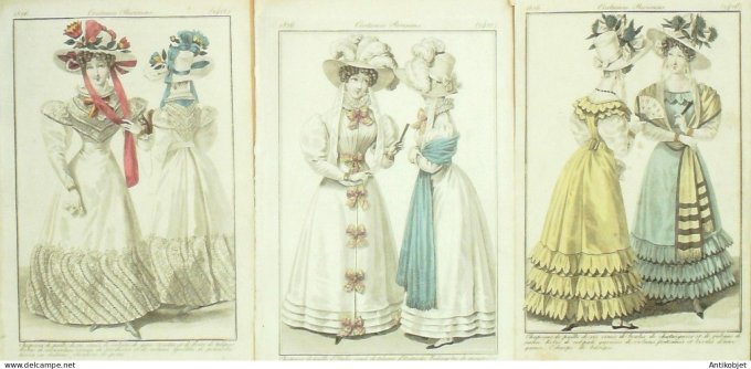 Gravures de mode Costume Parisien 1826 Lot 34 9 pièces