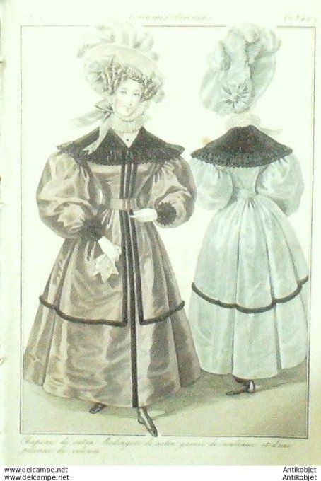 Gravure Mode Costume Parisien 1830 # 2840b (eau forte old Fashion plate