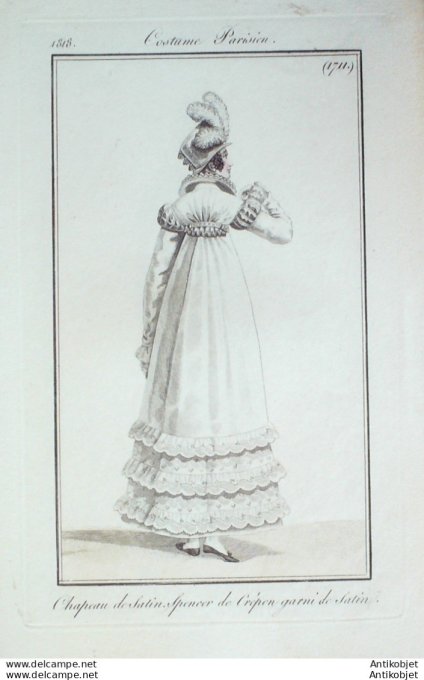 Gravure de mode Costume Parisien 1818 n°1711 Spencer de crépon