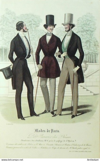 Gravure Mode Courrier des Dames 1839 # 1571 (eau forte old Fashion plate)