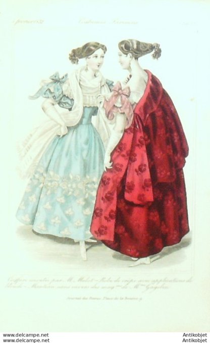 Gravure de mode Costume Parisien 1832 n°2957 Manteau Robe de crêpe