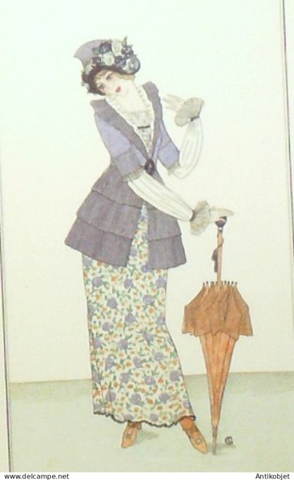 Gravure de mode Costume Parisien 1912 pl.11 GL Monogramme Robe en crêpe