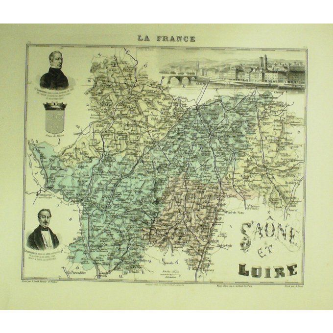 Carte SAONE et LOIRE (71) MACON Graveur LECOQ WALTNER BARBIER 1868