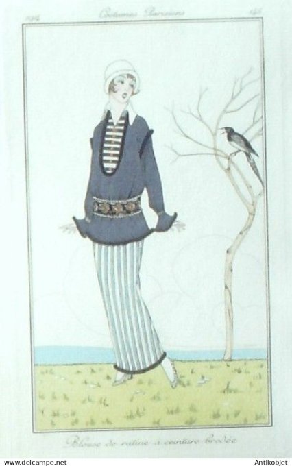 Gravure Costume Parisien 1914 #145 Anonyme (eau forte) Blouse de Ratine