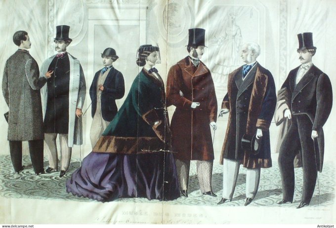 Gravure Mode Musee 1863-12 (Old Fashion plate) Rare Cavaliers Amazone