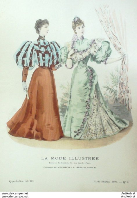 Gravure Mode illustree 1895 #  9 (Old Fashion plate) rare