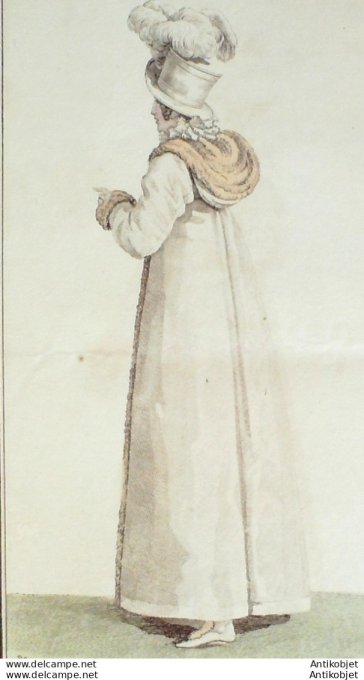 Gravure de mode Costume Parisien 1816 n°1536 Pardessus de satin garni
