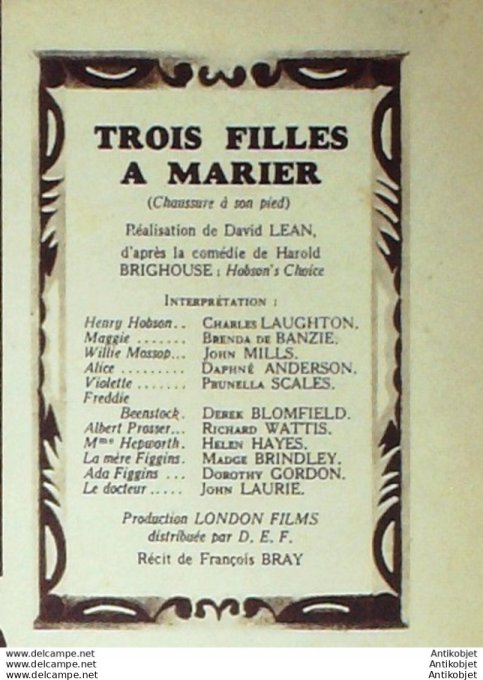 Trois filles à marier Brenda de Banzie Charles Laughton  + Film