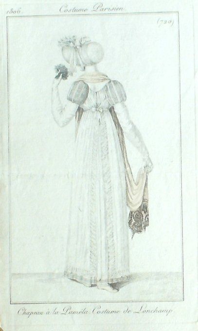 Gravure Mode Costume Parisien 1806 #  720b (eau forte old Fashion plate -