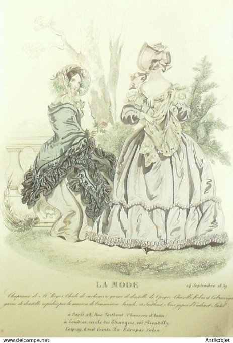 Gravure La mode 1839 # 34 (aquarelle old Fashion plate)