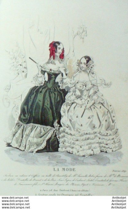 Gravure La mode 1840 #  8 (aquarelle old Fashion plate)
