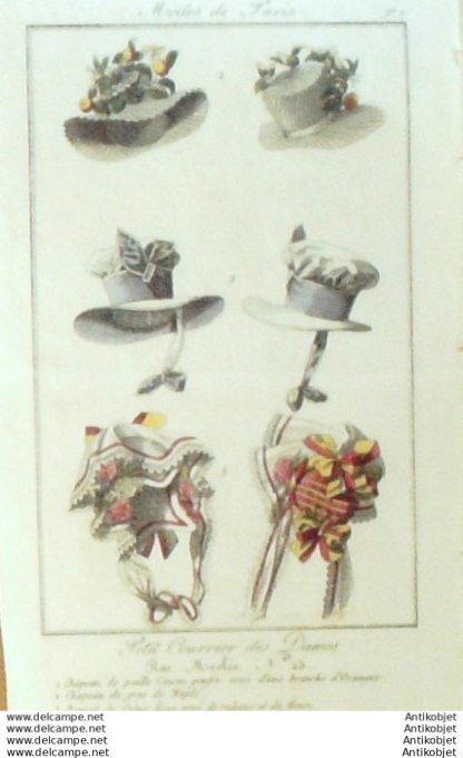 Gravure Mode Courrier des Dames 1824 #  231b (eau forte old Fashion plate)